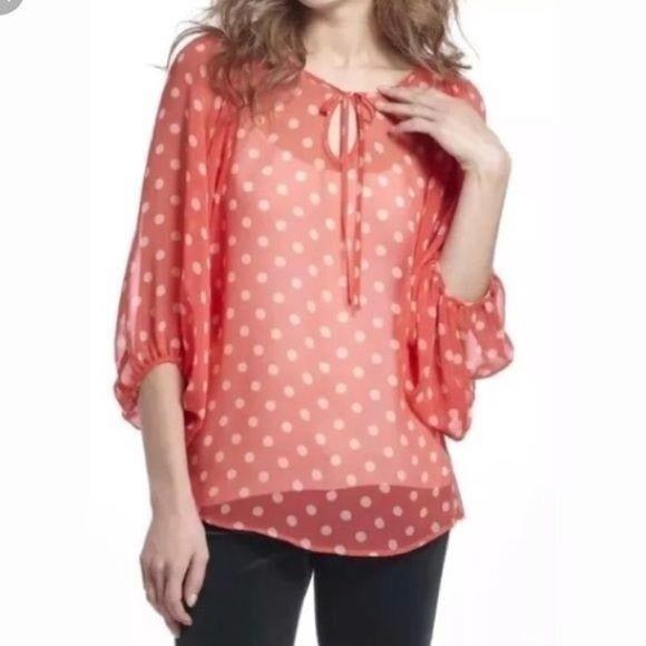Hi There Karen Walker Sheer Peasant Top Size 6 Orange Polka Dot - Picture 1 of 13